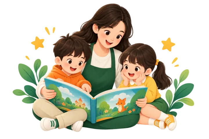 家长和孩子一起阅读绘本